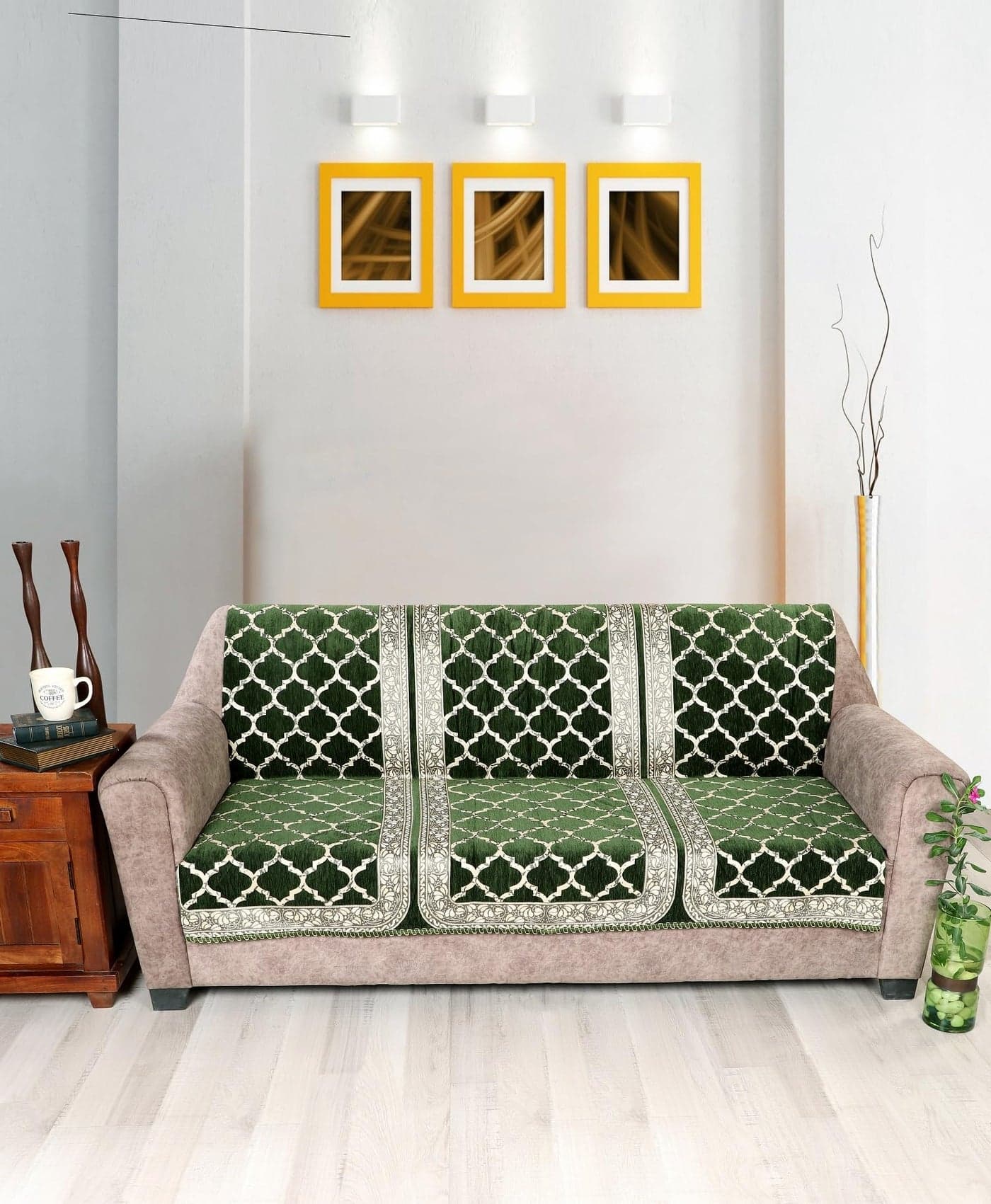 Nendle Modern Velvet Sofa Covers 3 Seater Combined Sofa Seat and Back Cover|Anti-Slip Sofa Covers for Living Room (Green, Pack of 1)