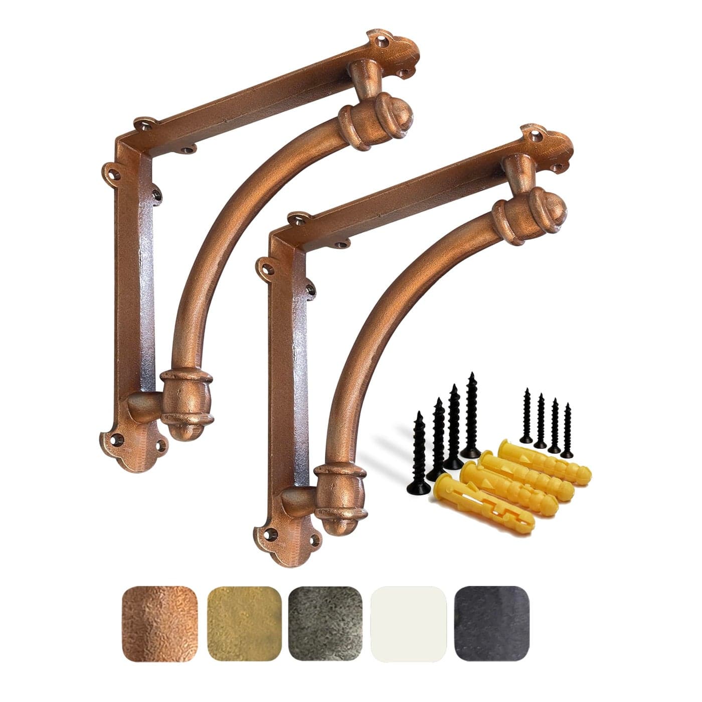 NACH Decorative Shelf Brackets 2 Pack of 96 x 17 x 96 inch Copper Cast Iron Shelf Brackets Decorative Brackets for Mounting Half Round Style Brackets