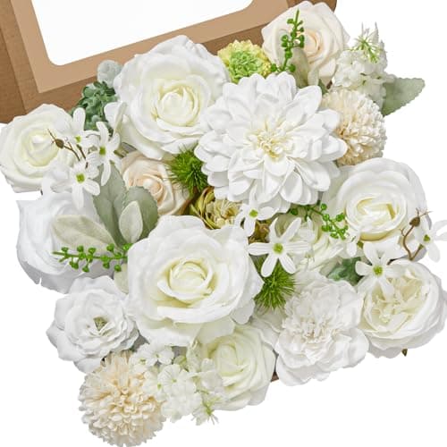 Serwalin Artificial Flowers Fake White Flowers Silk Cake Flowers for DIY Wedding Bouquets Centerpieces and Floral Arrangements Bridal Shower Party Home Decor