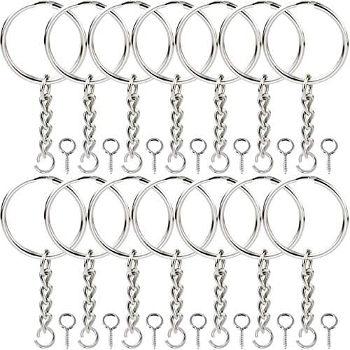 Onwon 100 Pieces Metal Split Key Ring 1 Inch / 25mm with Chain and Open Jump Ring and Screw Eye Pins Nickel Plated Keychain Parts and Connector Round Pendant Accessories for DIY