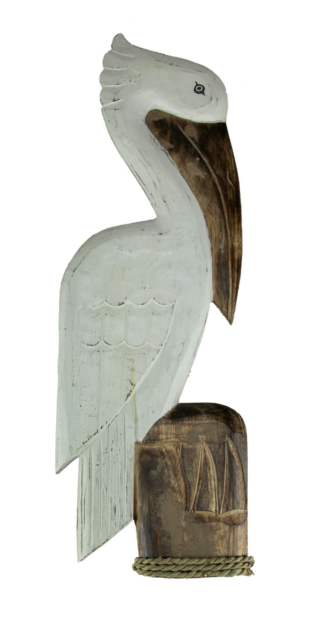 Things2Die4 White Wood Coastal Pelican Perched On Nautical Piling Wall Sculpture 24 inch