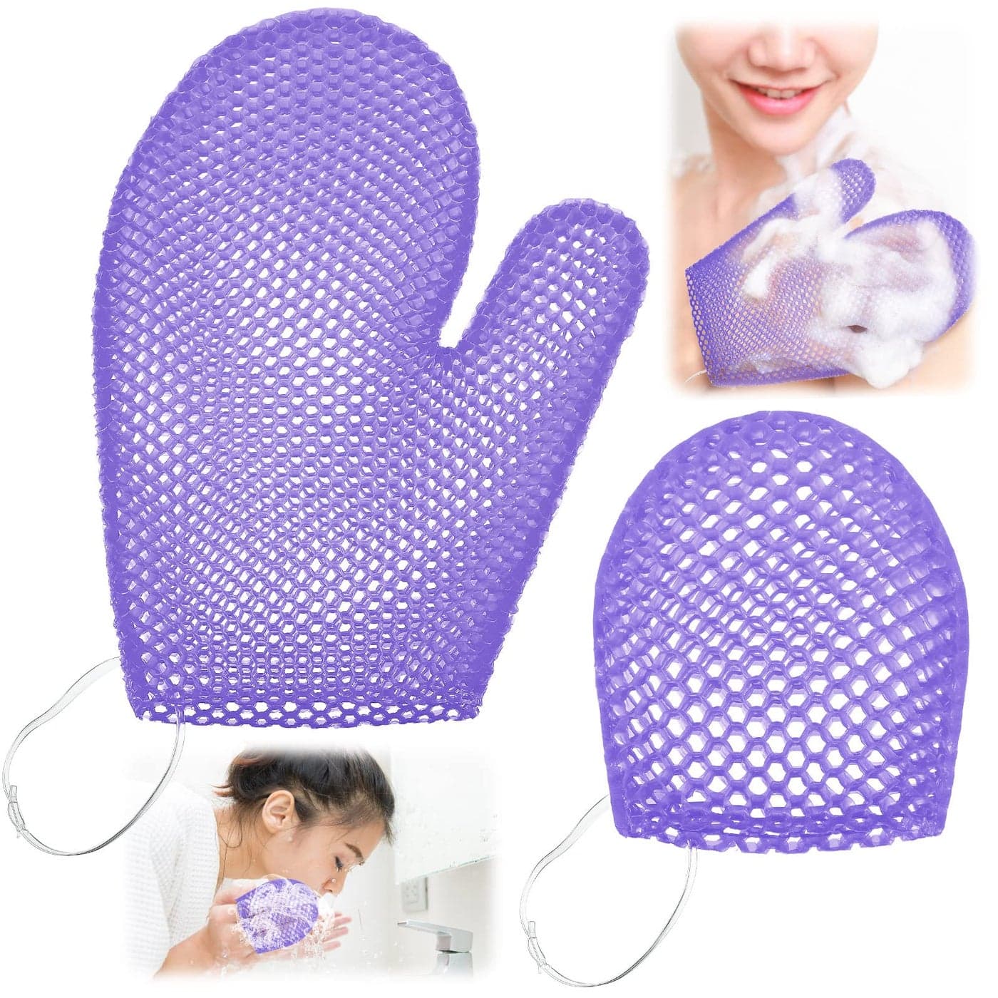 Karenhi Honeycomb Exfoliating Scrubber Set, Honeycomb Face and Body Scrubber Include Spa Bath Mitt Honeycomb Exfoliating Glove for Body Shower, Face Exfoliator Scrubber Sponge, Quick Drying (Purple)