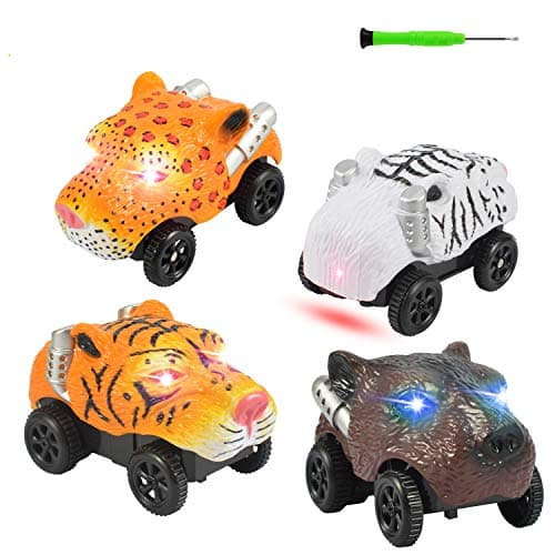 Unicorn Tracks Cars Replacement Glow in The Dark Toy Cars for Kids 4pack with 3 Flashing LED Lights