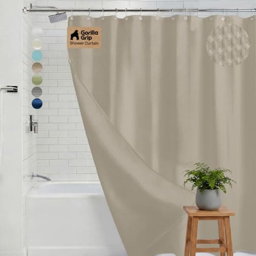 GORILLA GRIP Textured Shower Curtain Thick Weighted Fabric Wrinkle and Rust Resistant Hotel Quality Design Heavy Duty Curtains for Bathroom Showers Bath Tubs Machine Wash 72x72 Beige
