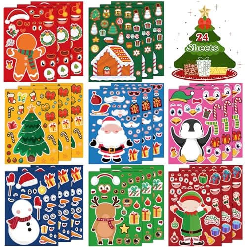 OHOME Christmas Stickers Stocking Stuffers for Kids DIY Christmas Crafts for Kids Kids Xmas Gifts Games Activity Party Favors Supplies Toddler Stocking Stuffers24 Sheets