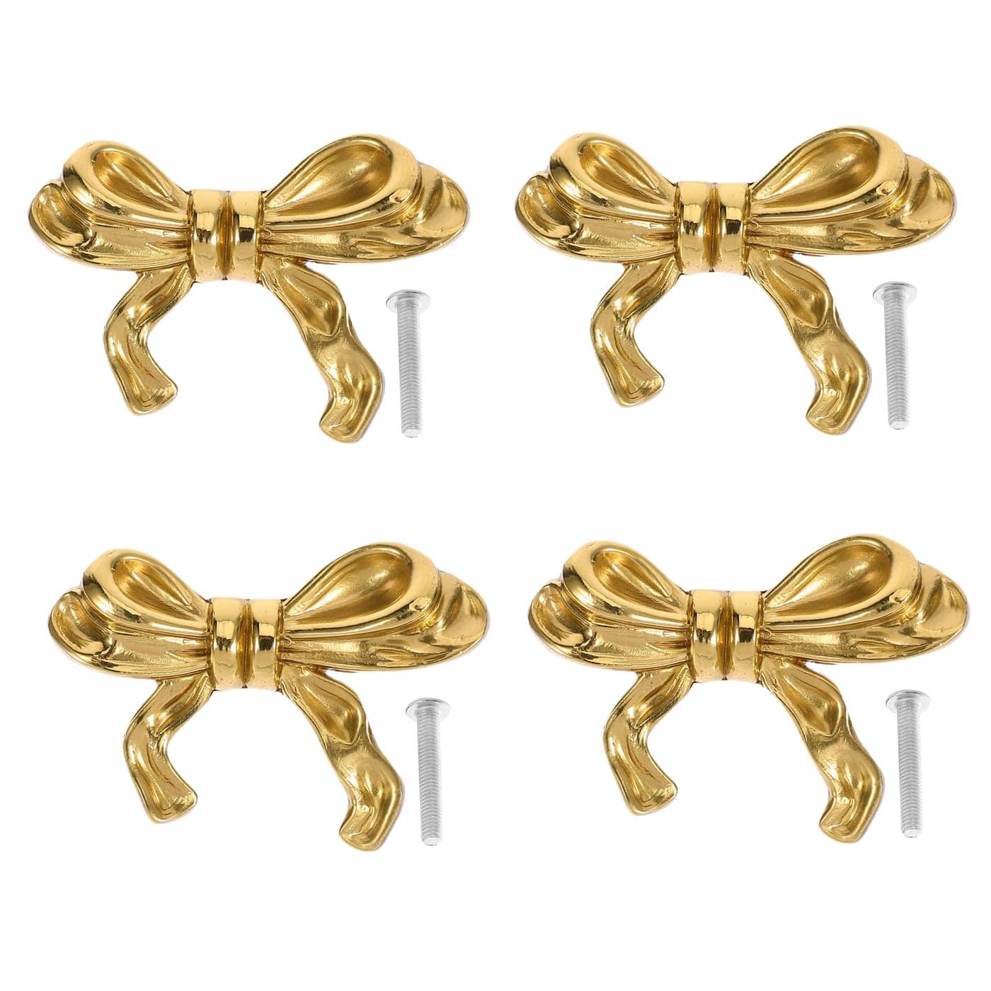 DOITOOL Gold Bow Drawer Knobs 4Pcs Set Cabinet Door Handles for Dresser and Furniture Bow Shape Pulls for Nursery and Home Decor