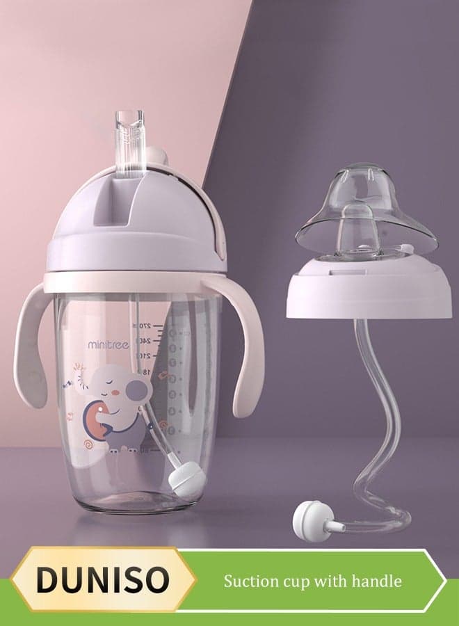 Baby Sippy Cup, spill proof cup, grip training cup, with duckbill lid, 360 ° gravity ball design, suitable for babies over 6 months old, 270ml,7.5*15cm, purple