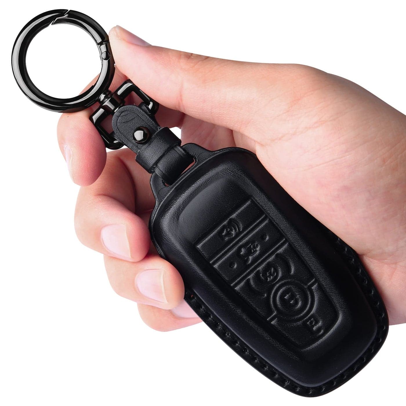 Tukellen for Ford Leather Key Fob Cover with Keychain Compatible with Ford Explorer Mustang Fusion Escape F150 F250 F350 F450 F550 EdgeBlack