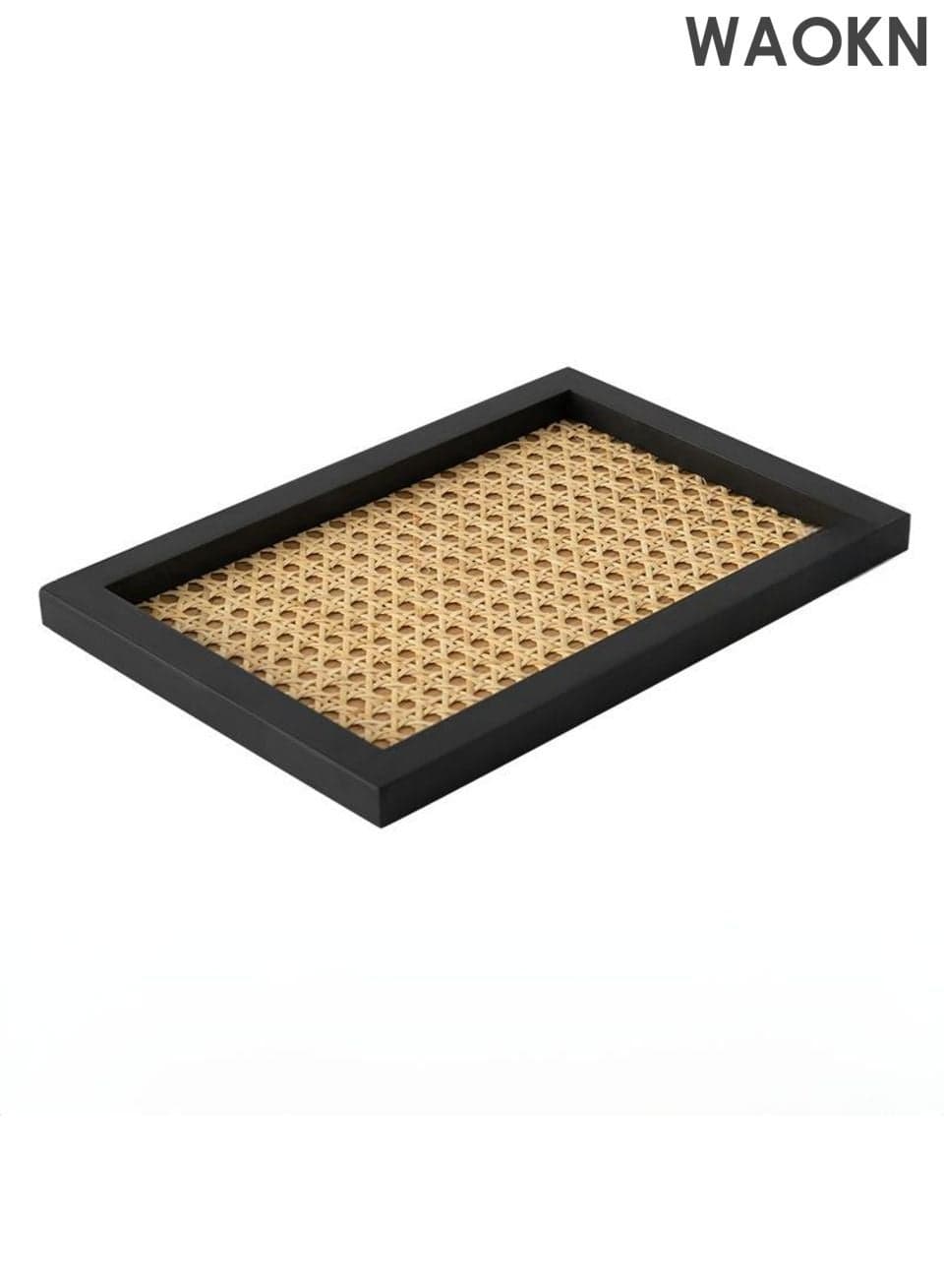 Rectangle Serving Tray with Imitated Rattan , Basket Serving Tray with Black Wooden , Suitable for study rooms , gardens , dining rooms , kitchens, and tables , comfortable to the touch ,Large capacity storage tray.