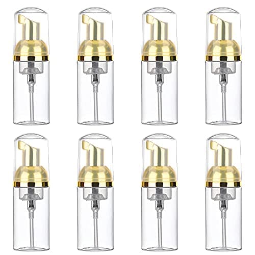 Dming 8 Pcs 1oz 30ml Plastic Foamer Pump Bottle Foam Dispenser Bottles Mini Liquid Foaming Bottles for Refillable Travel Hand Soap Foaming,Shampoo,Castile,Cleaning (Gold+Clear)