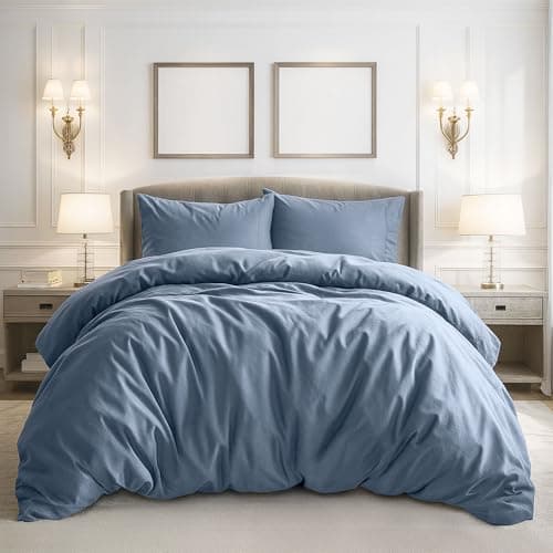 Pure Bedding Duvet Cover King Size - 3 Pieces Extra Soft Bedding Set, Includes 1 Duvet Cover 104x90 Inches with Zipper Closure & 2 Pillow Shams, Comforter Not Included, Ash Blue