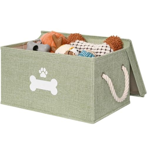 GreenPetopia Dog Toy Basket with Lid Dog Basket for Toys Dogs Toy Box with Cotton Rope Handles Collapsible Storage Bins for Pet Toys Dogs Storage Organizer Green