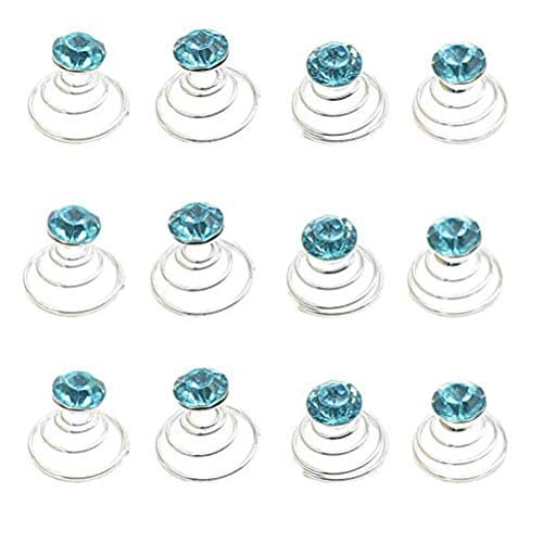 canjoyn 24 Pcs Bridal Gem Spin Hair Pins Swirl Hair Twists Coils Wedding Spiral Twist Hairpins Shiny Rhinestone Crystal Twisters Metal Spiral Updo Prom (Light Blue)