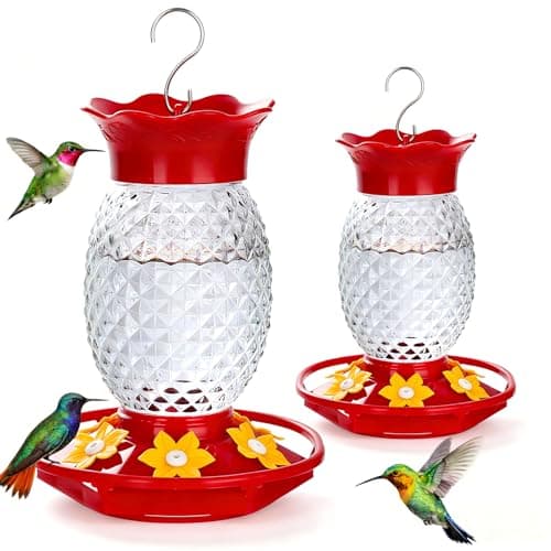 Fchstaer Glass Hummingbird Feeders for Outdoors Hanging 16oz 2 Pack Clear Pineapple Bee & Ant Proof 360°Perch Leakproof Easy Clean with 6 Feeding Ports Gifts for Mom