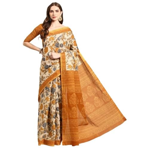 RATAN Pure Cotton Printed Mulmul Saree for Women with Blouse Piece (GDBT-BP-1047-MUST_Mustard Yellow)
