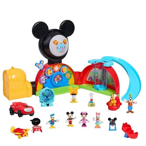 Disney Jr Mickey Mouse Clubhouse Deluxe 28inch Playset with 2 Exclusive Bonus Figures and Lights Sounds 18Pieces 3inch Articulated Figurine Toys Ages 3 and Up by Just Play