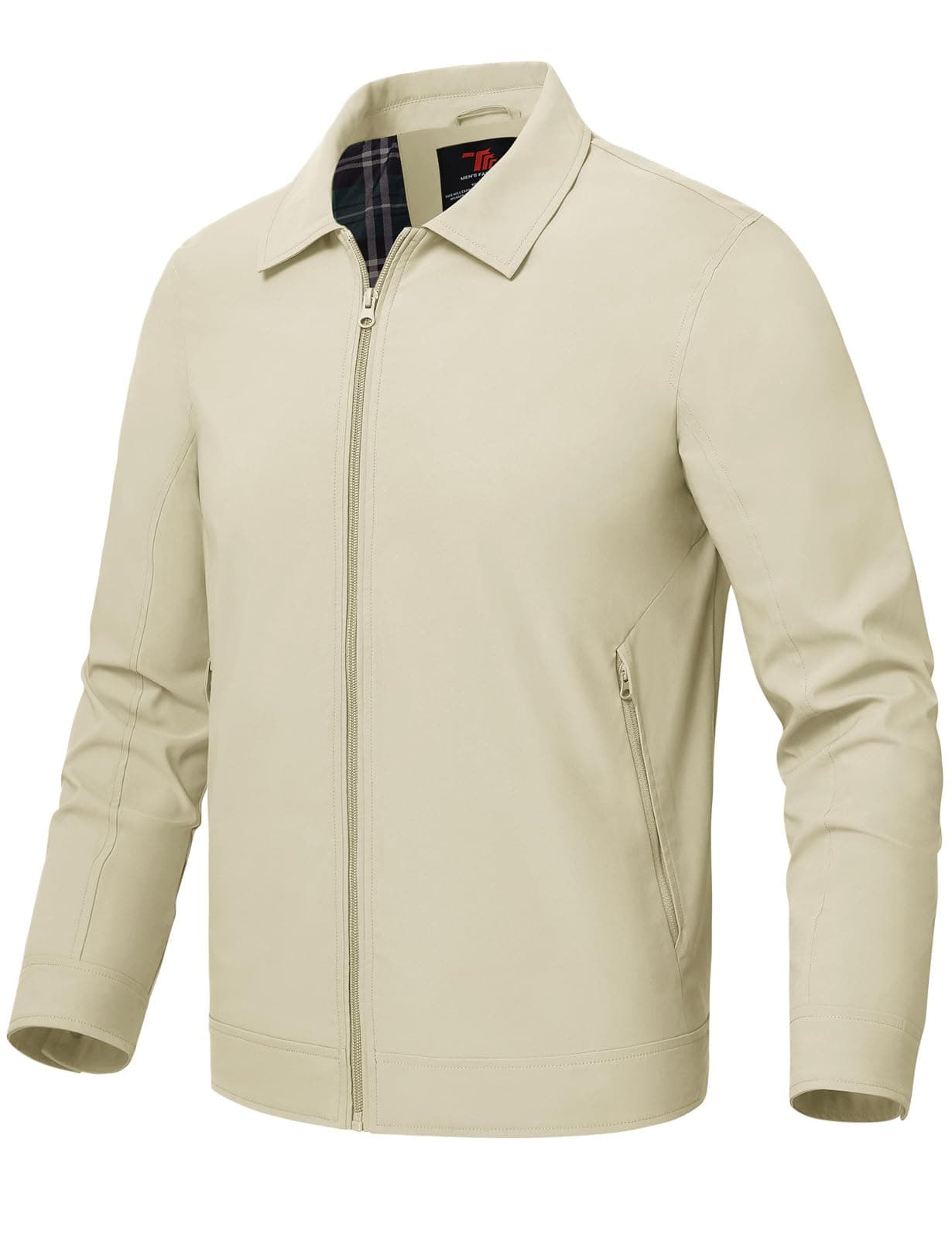 Rdruko Mens Lightweight Jackets Light Casual Stylish Windbreaker Spring Fall Jacket Coat with Collar Light Khaki L