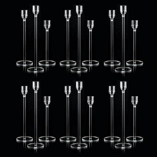Vincidern 18pcs Acrylic Candle Holders Centerpieces for Table, Taper Candle Holder for Table Centerpieces, Wedding, Valentine, Dining Room Decorations, Clear Candlestick Holder Set