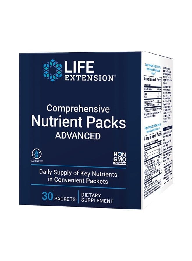 Comprehensive Nutrient Packs Advanced - Oil-based Nutrients - Multivitamin & Minerals Supplements with Omega-3, CoQ10 For Health And Longevity – Gluten Free, Non-GMO - 30 Packets