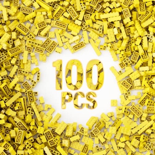 100 Piece Yellow Bricks Bulk 12 Size Classic Building Blocks Compatible With Lego Parts and Pieces