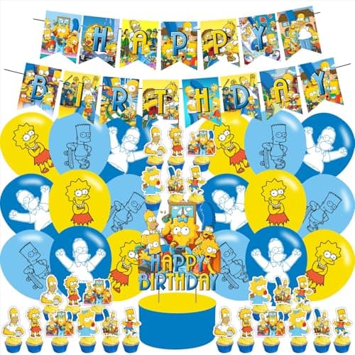 Simpsons Party DecorationsBirthday Party Supplies For Cartoon Party Supplies Includes Banner Cake Topper 12 Cupcake Toppers 18Balloons