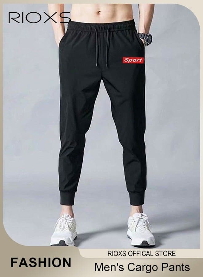 Men's Sport Pants, Athletic Workout Jogger Sweatpants For Men, Drawstring Trouser Tapered Pant With Side Pockets, Regular Fit Trousers, Tapered Joggering Pants With Snug Ankle Cuffs, Elastic Gym Pants, Men's Slacks For Training/ Running/ Exercising-Black Sport Casual Pants