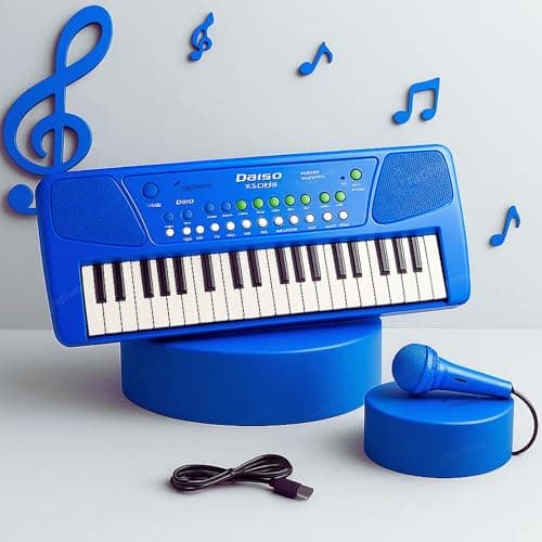 GRAPHENE 37 Key Electronic Piano Keyboard Kids With Mic & One Side Speaker 8 Rhythms 8 Tons 6 Demos Song Record Finger Chord & Demo Modes Microphone USB Powered 2+ years Toys Boys Girls (Blue)