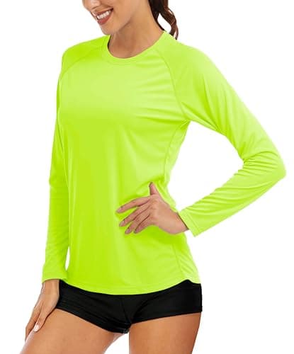 MAGCOMSEN Running Shirts Women Athletic Shirts Women Workout Shirts for Women UV Shirts for Women Long Sleeve Shirts Summer T Shirts Fluorescent Green