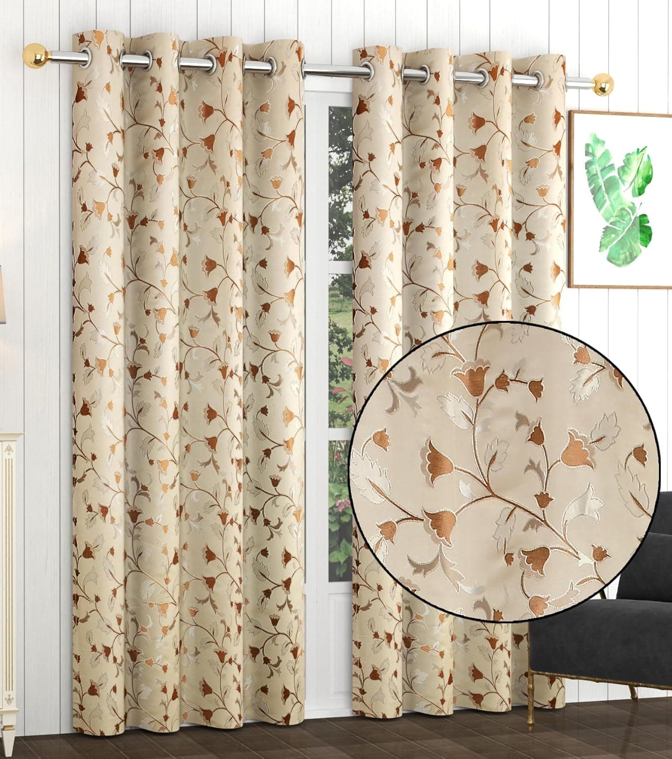 FRESH FROM LOOM Semi Sheer Curtains For Door 7 Feet LongDoor Window CurtainPremium Polyester Weaved PardaLatest Modern Parde For Living Room BedroomHome Office ScreensEyelet Ring Beige 2Pc