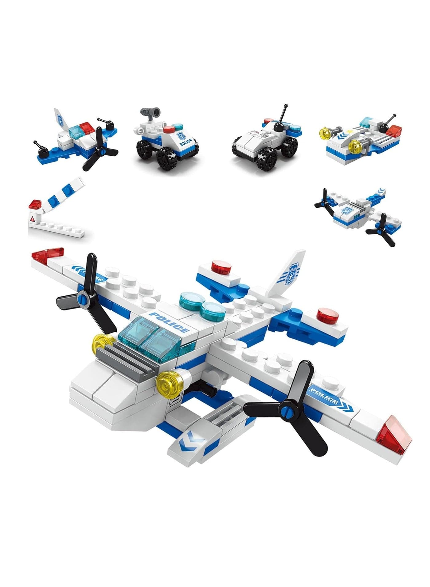 6 in 1 Police Special Operations Rescue Series Building Blocks Toys for Boys Ages 4+ Kids Gift Ideas Airborne Police Plane Toys 137pcs - Compatible with Other Building Block Toys
