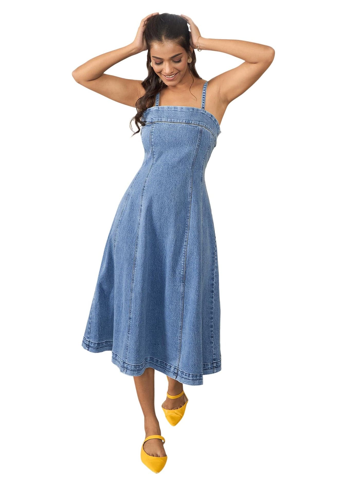 StyleStone Women's Denim Dress with Shoulder Straps (4245BlueDarwinDrsS)