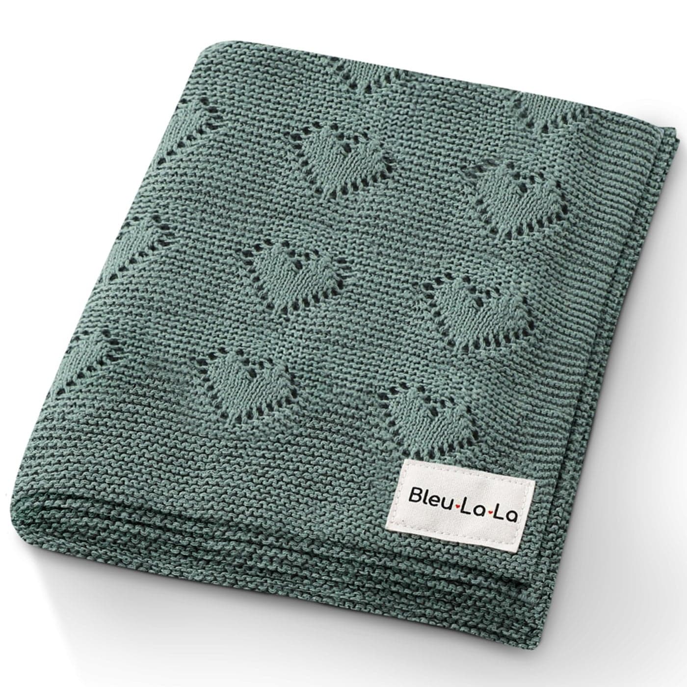 Bleu La La Gender Neutral Swaddling Blanket 100 Soft Cotton Heart Knit Swaddle Baby Blanket for Girls Boys Soft Warm Receiving Crib Blanket for Newborns Infants Toddlers Hunter Green 02 Years