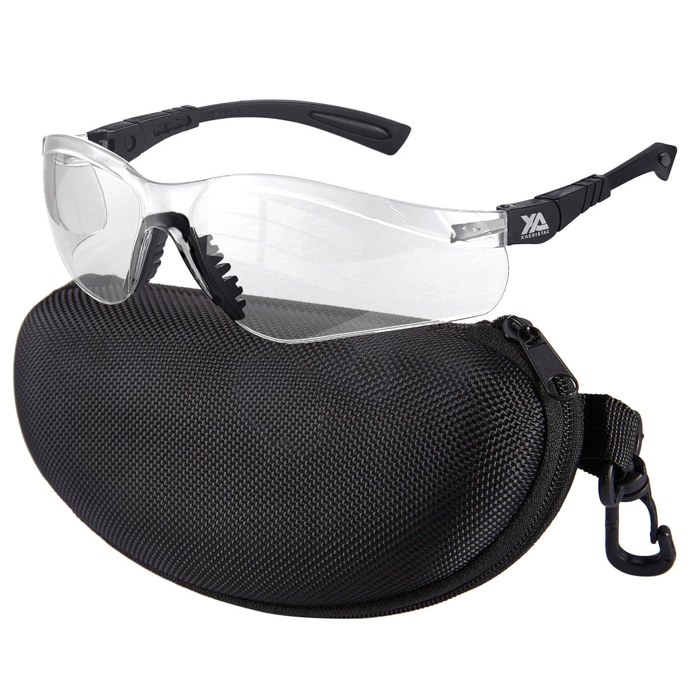xaegistac Shooting Glasses Antifog Shooting Range Eye Protection Adjustable Safety Glasses with Zipper Hard Case black frame clear lens