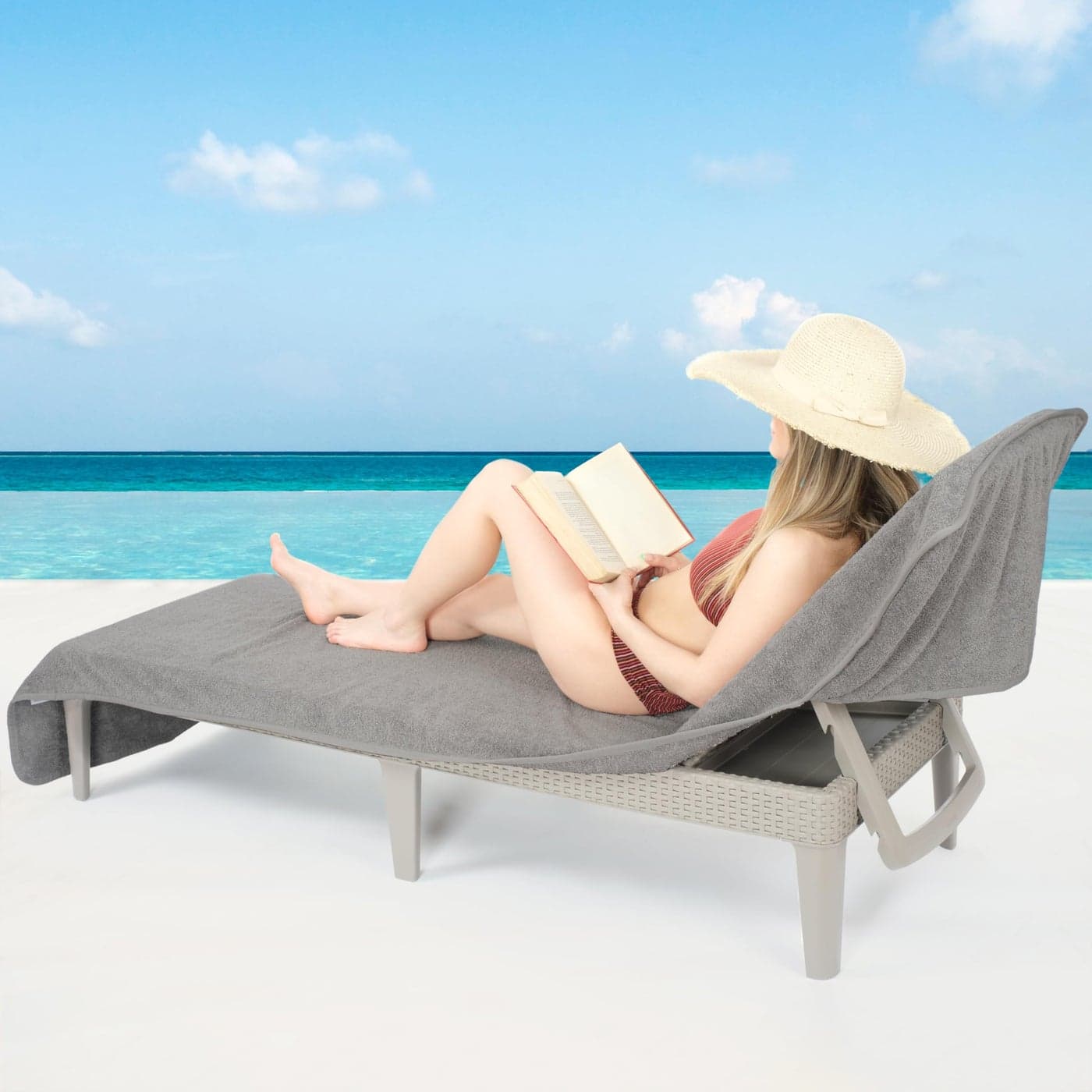Cotton Paradise Lounge Chair Towel with Pocket 32x86 in Chaise Lounge Pool Beach Towel Light Grey 1 Piece
