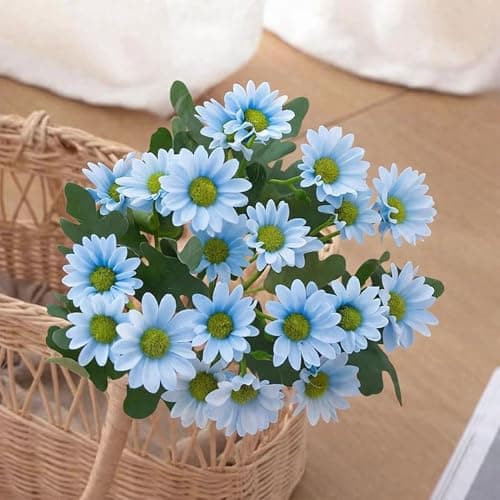 Art Street Artificial Blue Flowers Bunch |Daisy Flowers for Home | Living Room, Décor |Christmas Day, New Year, 7 Head 21 Flowers| Pack of 2|Size 13 INCH, (Without Vase)