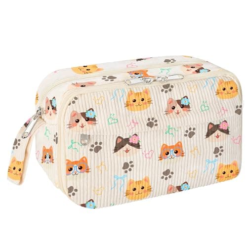 WOBAGMEN Cute Pencil CaseLarge Corduroy Zippered Pencil Case Pouch aesthetic Pencil Bag with Compartments Pencil Pouch School Supplies HYcorduroy pccat