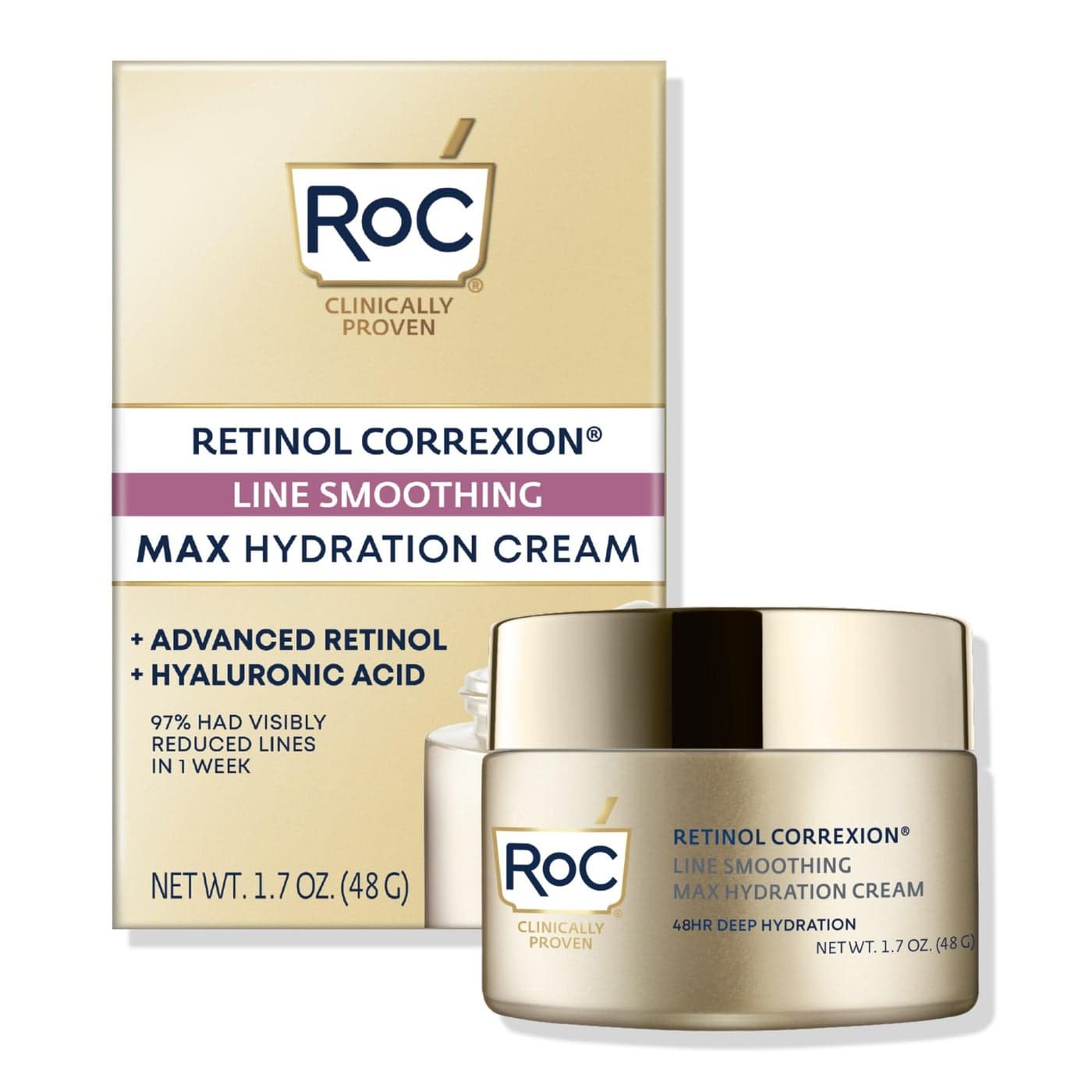 RoC Retinol Correxion Max Daily Hydration AntiAging Face Moisturizer with Hyaluronic Acid Oil Free Skin Care Cream for Fine Lines Dark Spots PostAcne Scars Retinol Moisturizer 17 Ounces