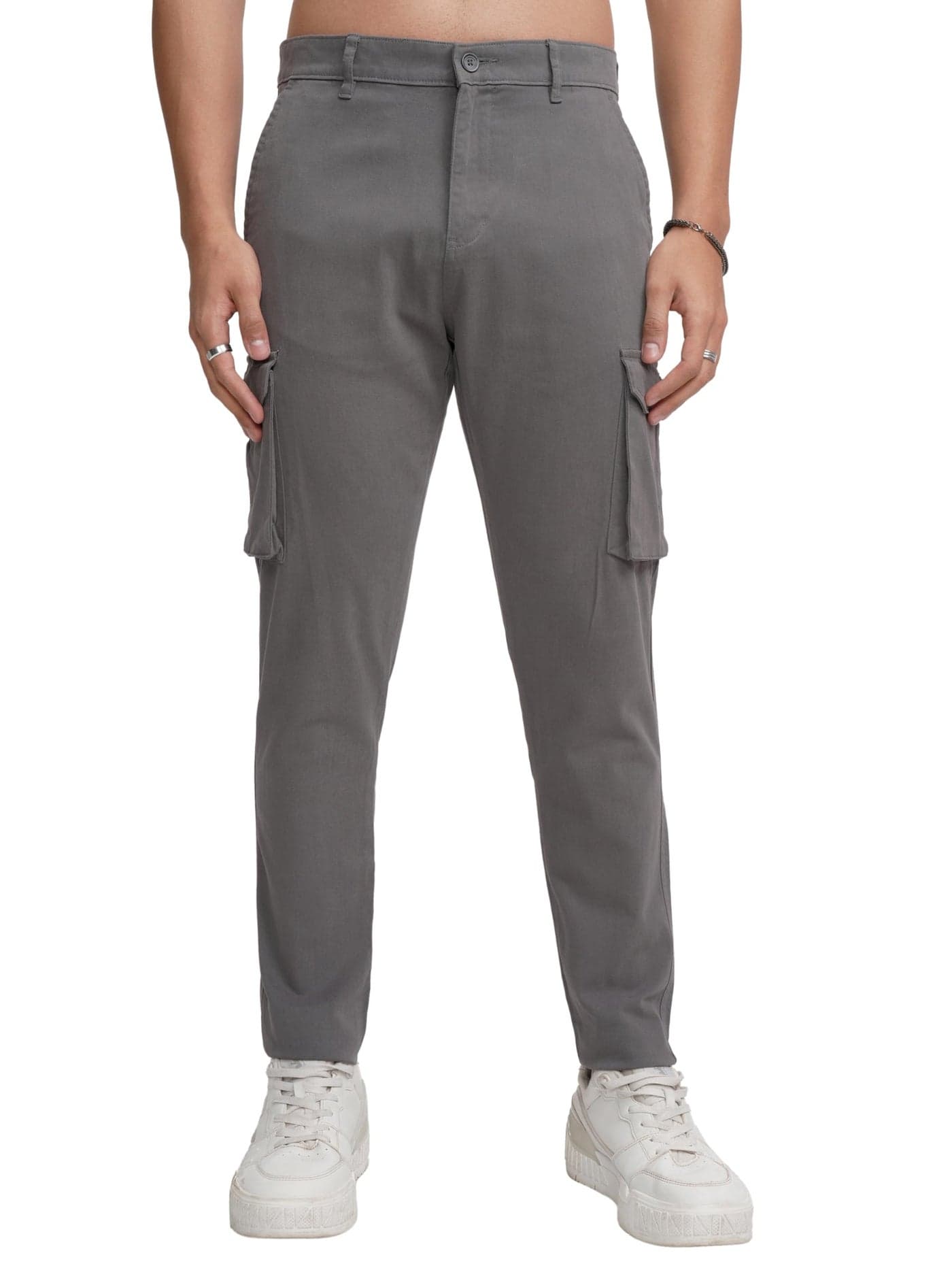 Highlander Men Grey Slim Fit Cargo Trousers