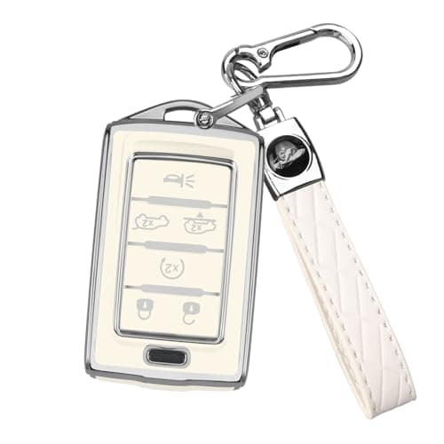 QBUC for Jeep 6 Buttons Key Fob Cover, Key Fob Case with Keychain for Jeep 2022-2024 Cherokee Grand Cherokee Wagoneer Grand Wagoneer Compass Renegade Soft Full Protection Car Accessorie White-Silver