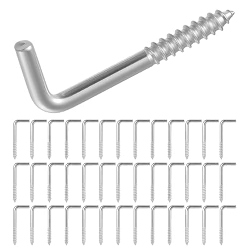 Qulkws 40Pcs Screw-in Hooks, Right-Angle L Shaped Hooks, 7 Shape Right Angle Screw Hook for Home Office Workplace (Silver)