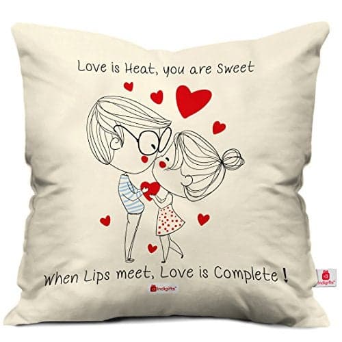 Indigifts Satin You are Sweet Quote Printed Cushion Cover with Filler for Valentine (White, 12x12 inches)