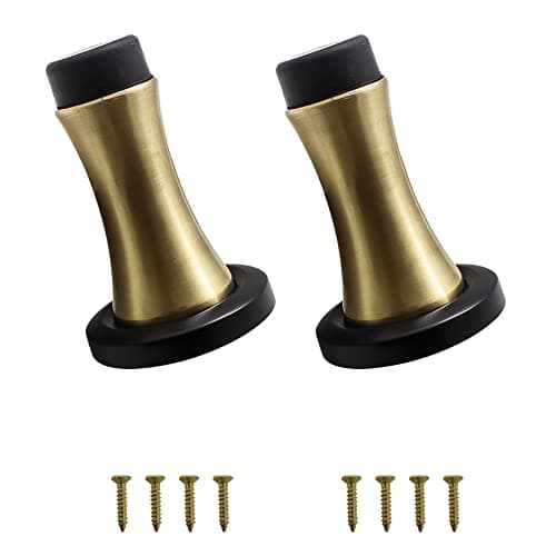 Volo Pack of 2 Pieces Heavy Duty Wall Mounted Door Stops, Rigid Door Stopper with Low Mounted Black Rubber Bumper Tips, Protect Wall & Door for Kitchen, Bedroom, Office (Antique Brass)