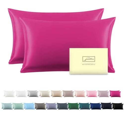Silk Pillow Cases 2 Pack,Soft Breathable and Sliky Queen Size Pillow Cases Set of 2,Natural Mulberry Silk Pillowcase Set of 2 for Hair and Skin with Hidden Zipper (Hot Pink,20"X 30",2pcs)