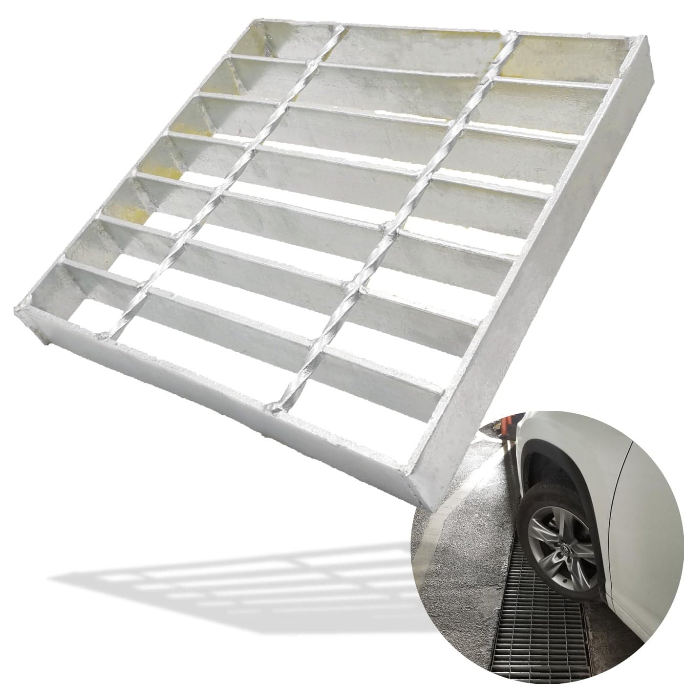 MOSINSBO Galvanized Steel Drain Grate 10x10 Outdoor Drain Cover B Class Replacement Sewer Grate Durable Heavy Duty Channel Grate Sliver Square Drainage Grate for Driveway Concrete Yard