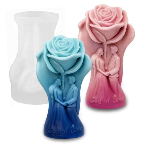 Japleed Lover Rose Candle Molds, Romantic Couple Holding Hands Flower Valentine's Day Silicone Molds for Candle Soap Wax Epoxy Resin, Fondant Chocolate Cake Dessert Molds Wedding Home Decor
