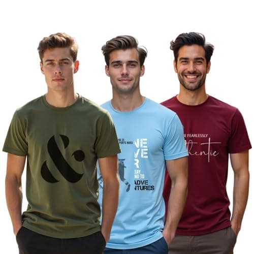 Nobero Men Pack of 3 Regular Graphic Printed T-Shirts(1M-TWTS-C0858-144X2_Olive Green/Powder Blue/Wine Red_S)