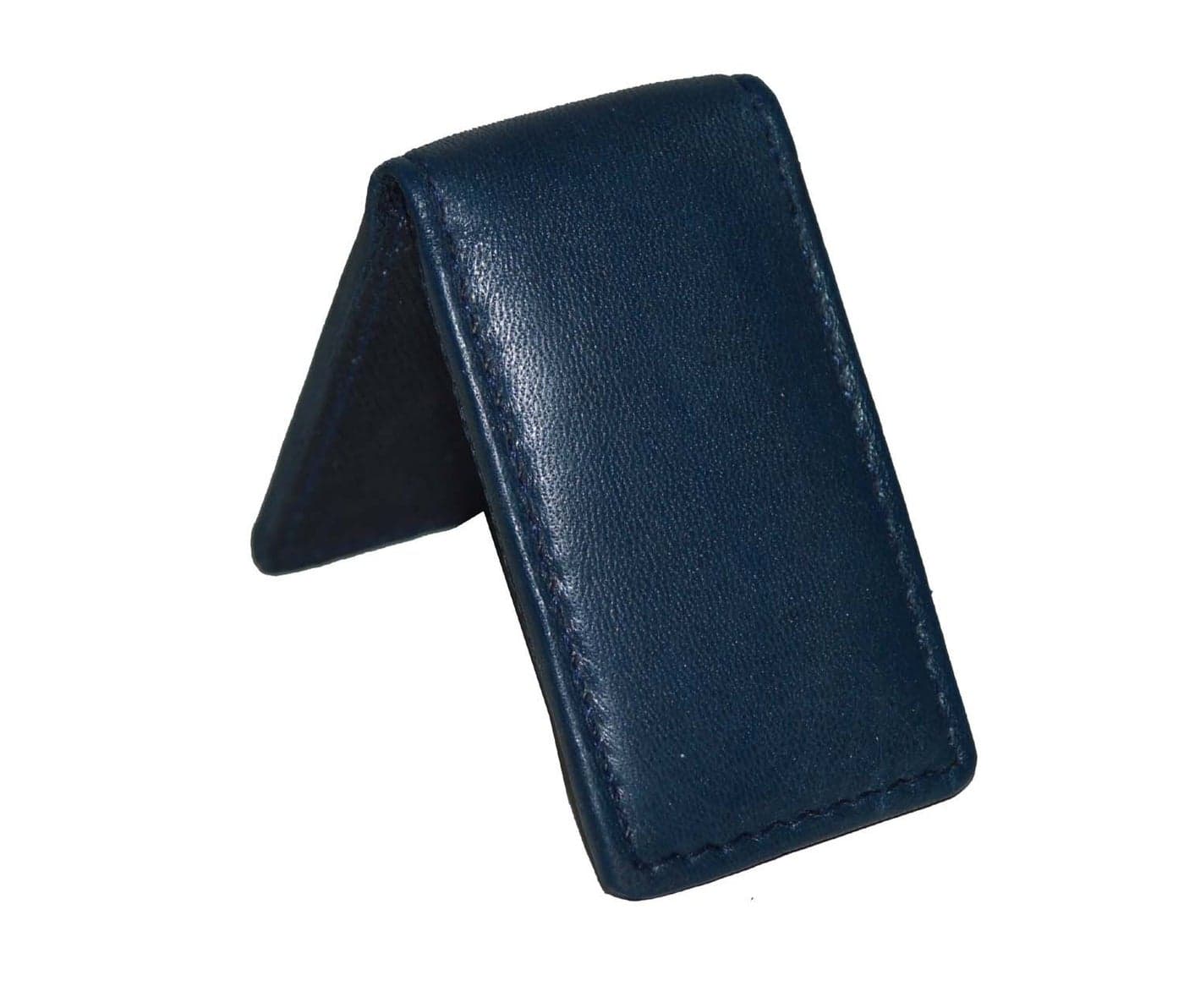 Leatherboss Genuine Leather Slim Magnetic Minimalist Bifold Money Clip Cash Holder Wallet, Blue