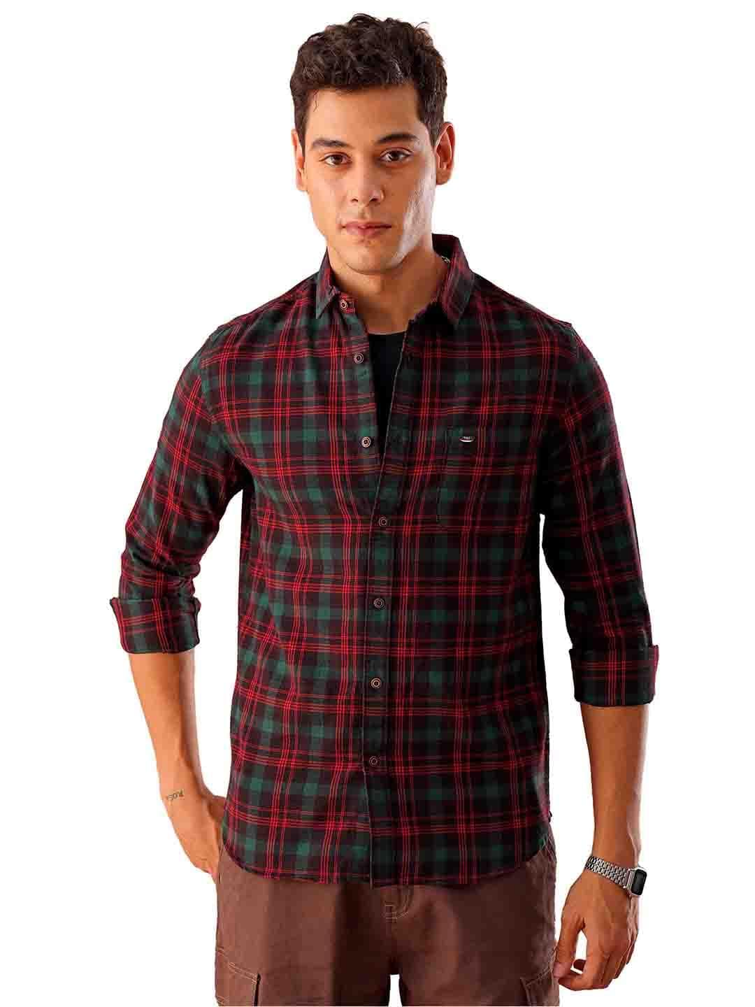 The Indian Garage Co Men Slim Fit Checkered Casual Shirt (Red_M)
