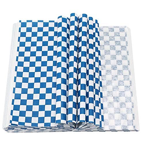 EUSOAR Deli Paper, 11" x 10" Dry Wax Paper 200pcs, Blue Food Basket Liner Paper, Food Wrap Paper for Burrito Omelette Patties Taco, Restaurants, Churches, BBQ, Party
