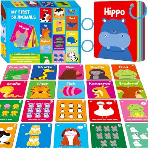 Animal Flashcards 50 DoubleSided Cards WildFarmMarine Animal Cards Educational Learning Tools for Preschool and Toddlers Learning 2 Reclosable Rings Attached